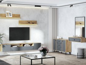 Модульная гостиная Байкал (дуб крафт золотой/графит) в Сокуре - sokur.mebel-nsk.ru | фото