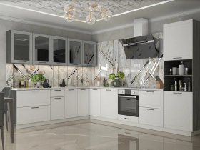 Модульная кухня Глэдис (белый снег/лайт грей софт/корпус анкор темный) в Сокуре - sokur.mebel-nsk.ru | фото