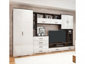 Стенка Коста МДФ (дуб венге/белый глянец) в Сокуре - sokur.mebel-nsk.ru | фото