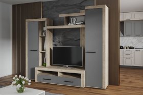 Стенка Марсель-4 (дуб крафт серый/графит серый) в Сокуре - sokur.mebel-nsk.ru | фото